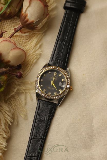 Rol-ex Datejust black leather
