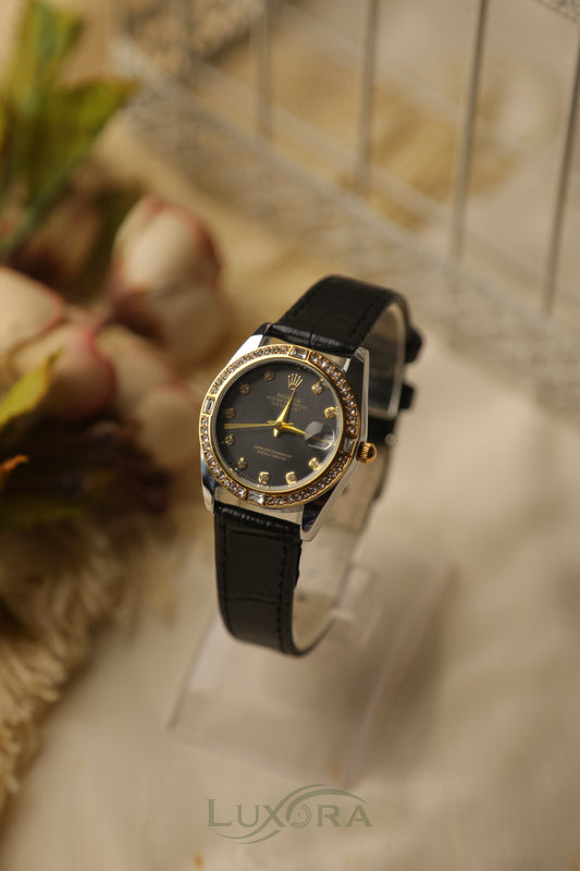 Rol-ex Datejust black leather