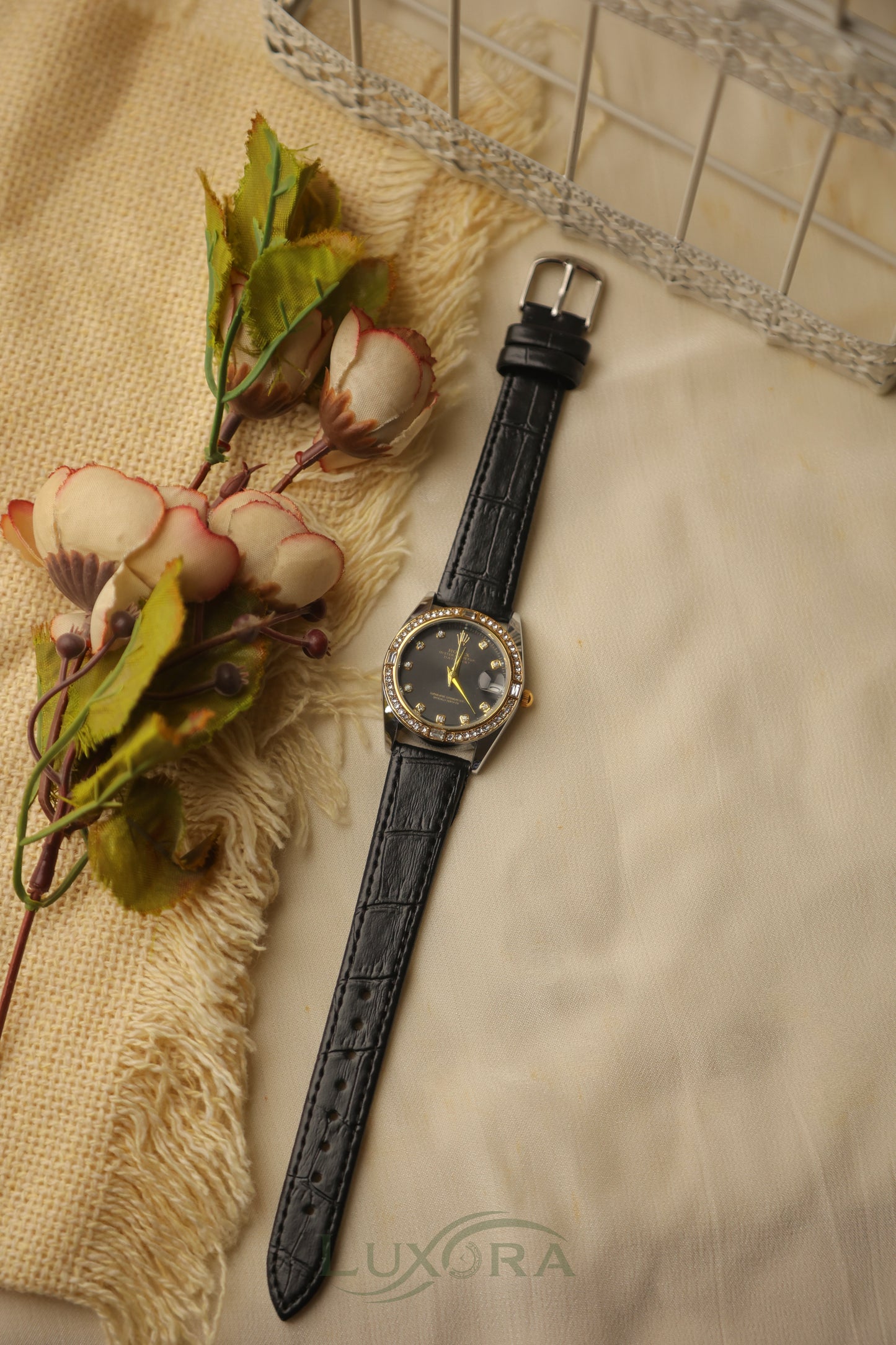 Rol-ex Datejust black leather