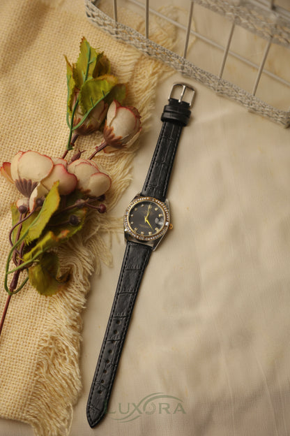 Rol-ex Datejust black leather