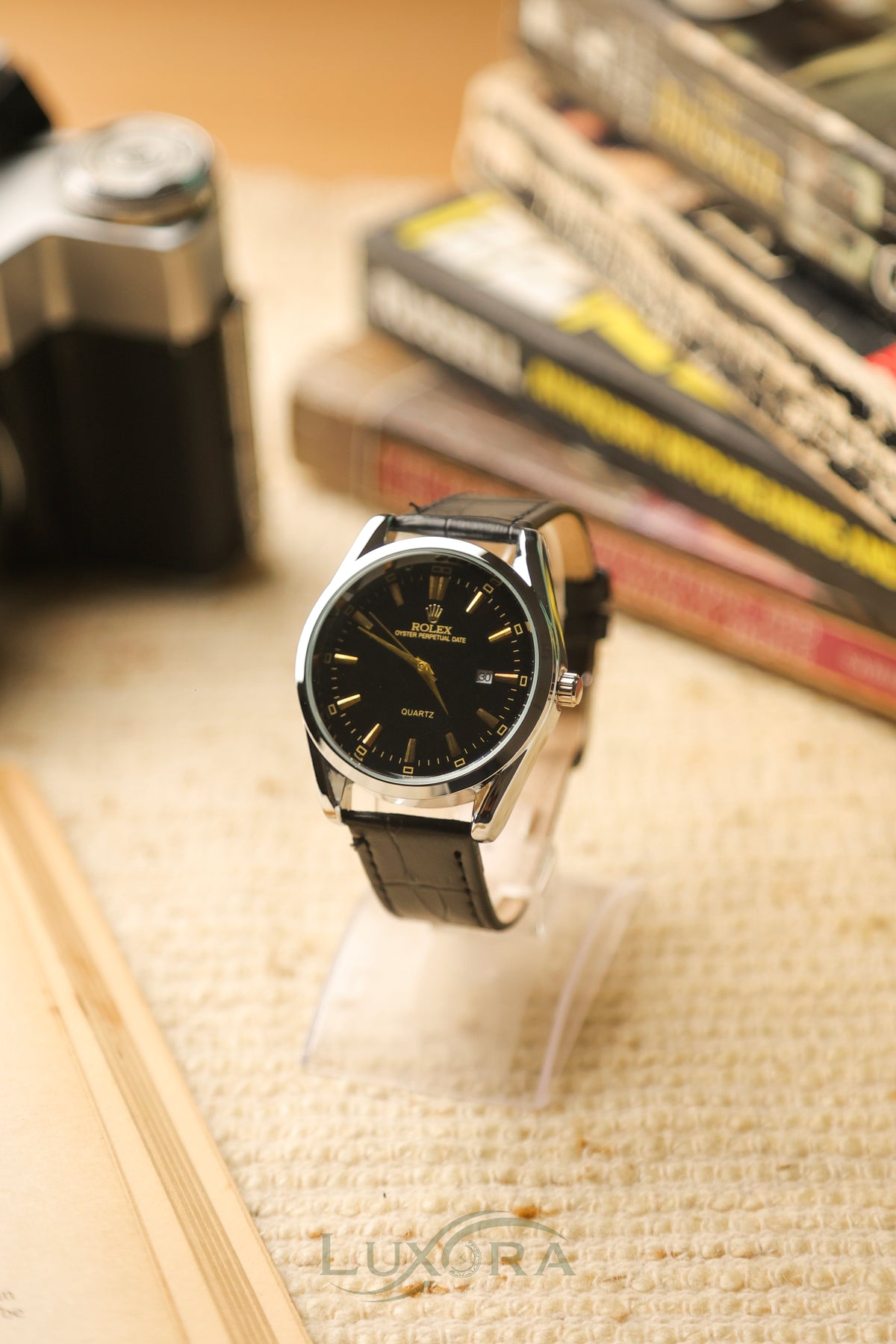 Rol-ex Black Leather