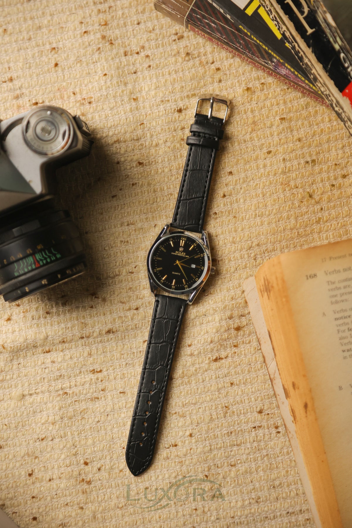 Rol-ex Black Leather
