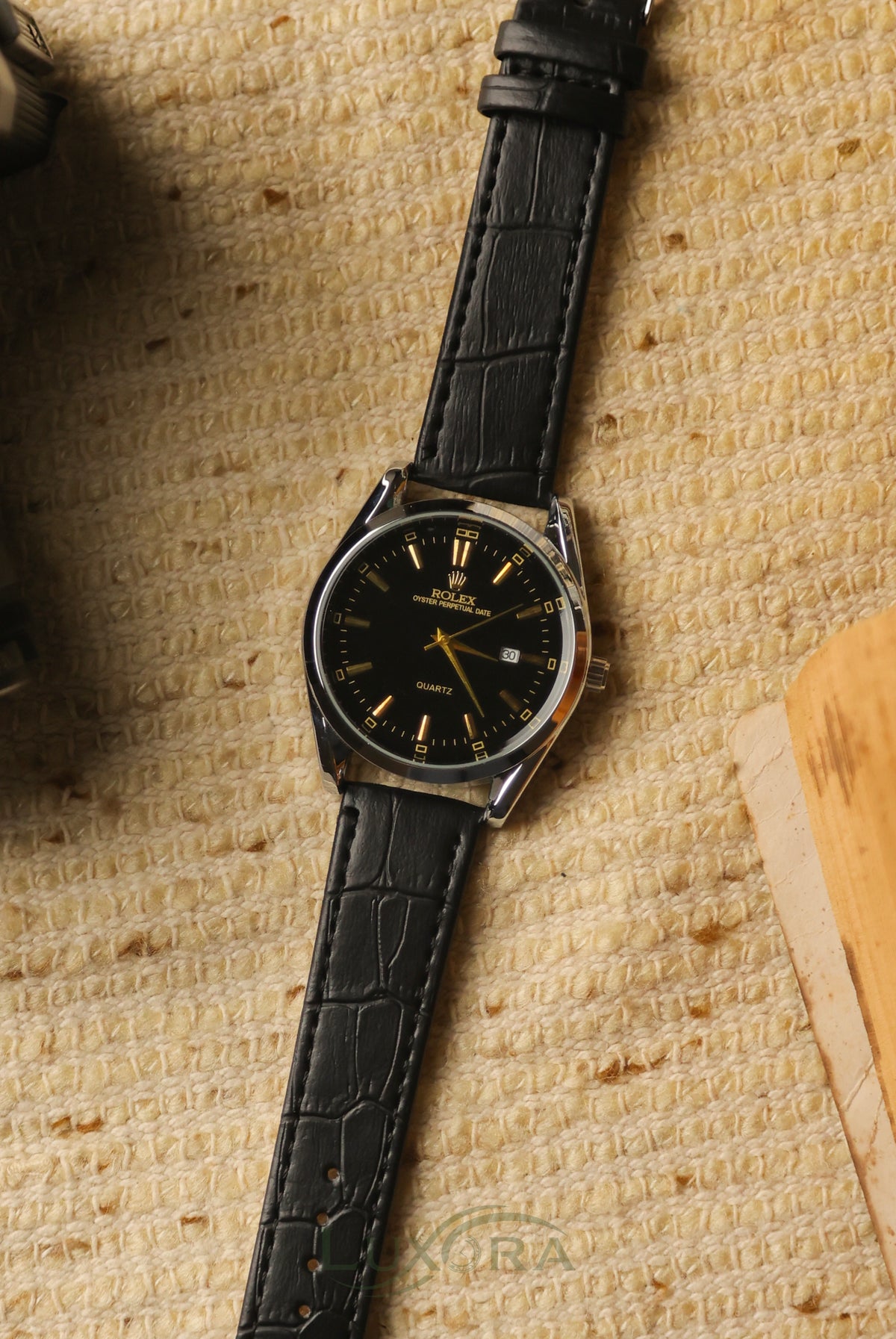 Rol-ex Black Leather