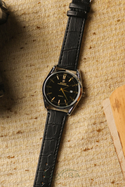 Rol-ex Black Leather
