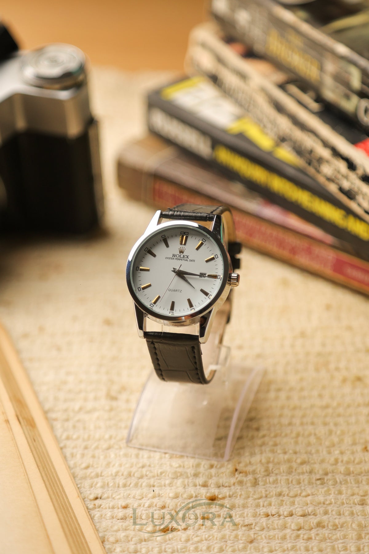 Rol-ex Classic Black Leather