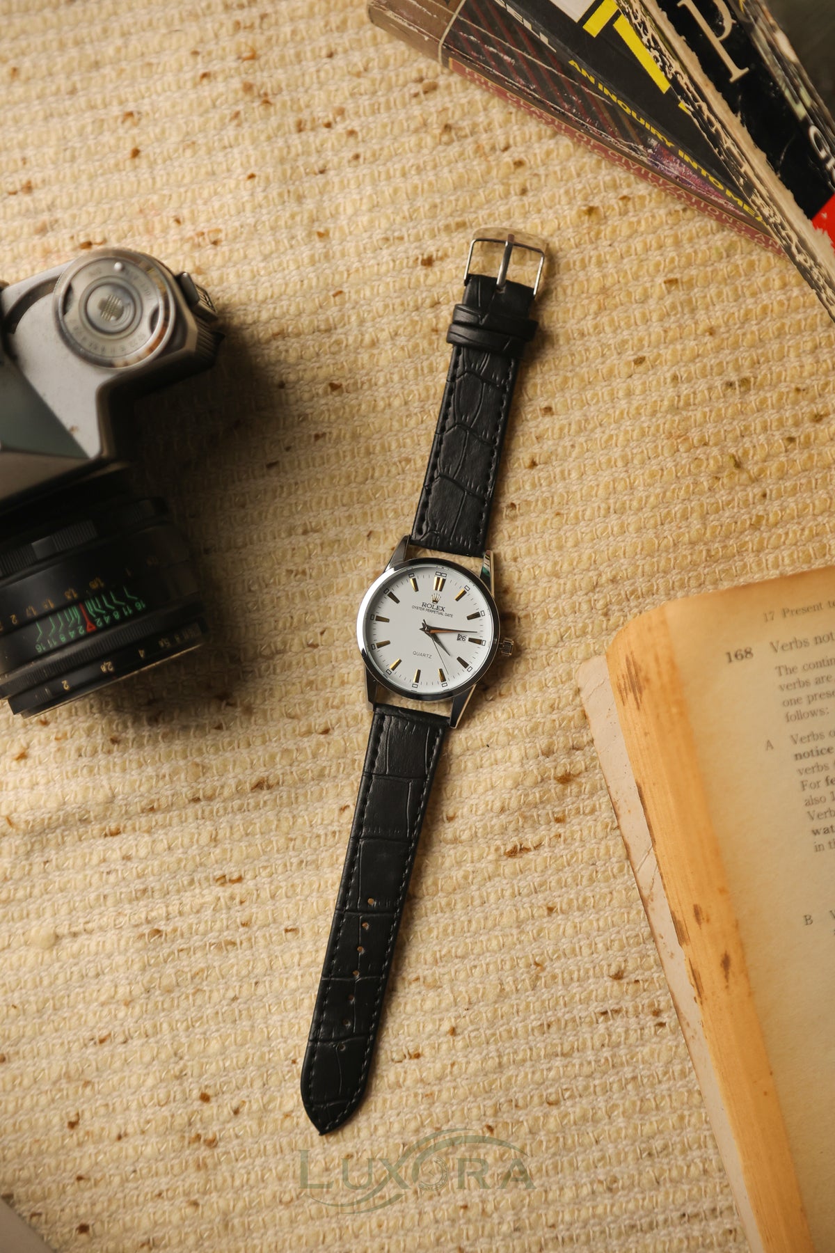 Rol-ex Classic Black Leather